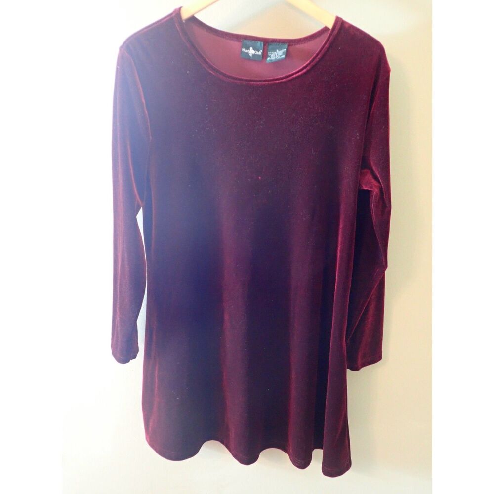 Hunt Club Red Velvet Shirt Dress Vintage Size 8 90s Minimalist Romantic